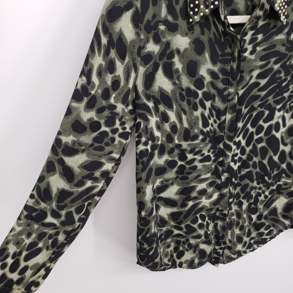 Vince Camuto Olive Leopard Print Blouse Sz XS - Picture 5 of 8